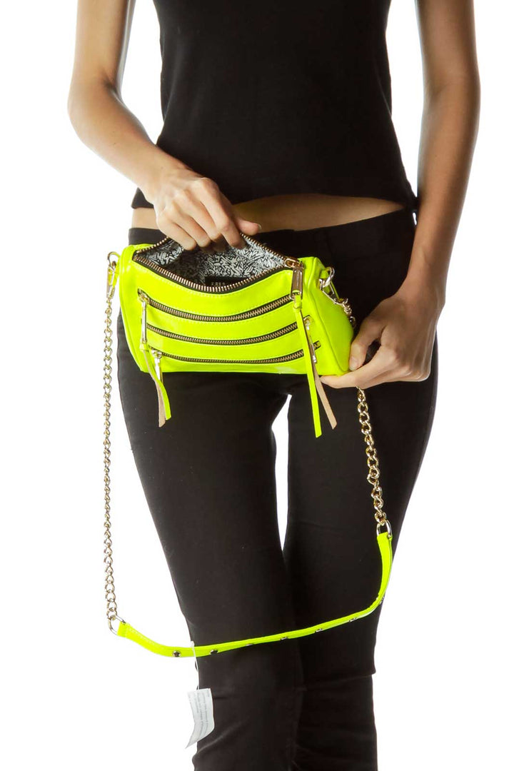 Neon Yellow Zipper Detailed Crossbody Bag