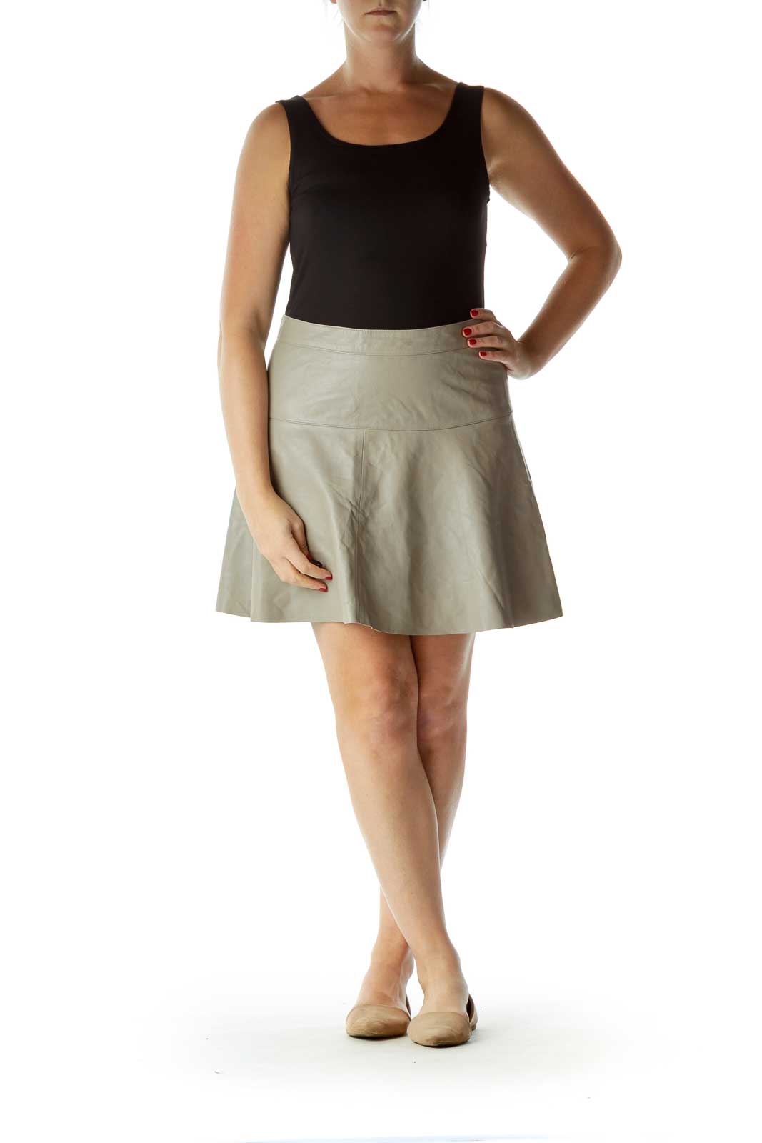 Gray Flared Lamb Leather Skirt