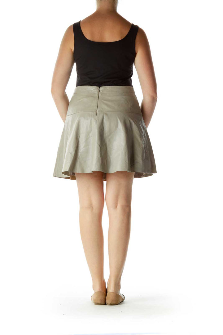 Gray Flared Lamb Leather Skirt