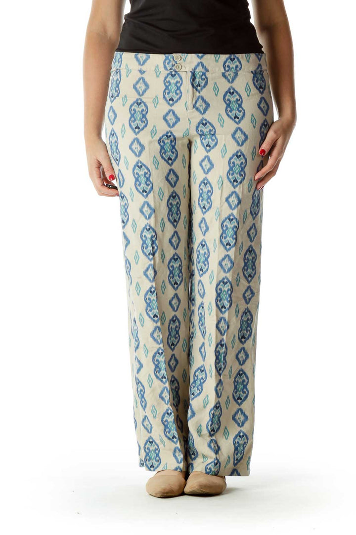 Blue Beige Printed Design Pants