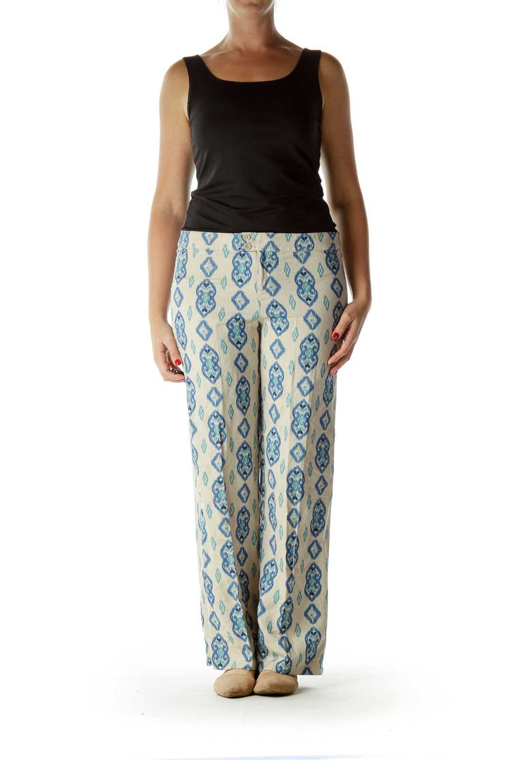 Blue Beige Printed Design Pants