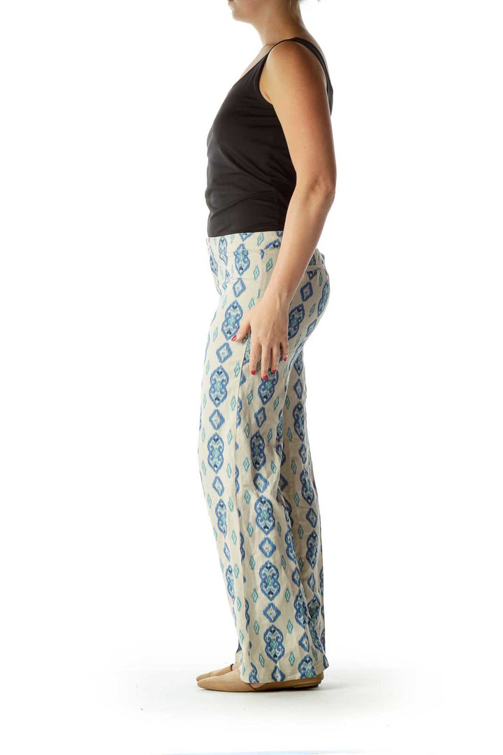 Blue Beige Printed Design Pants