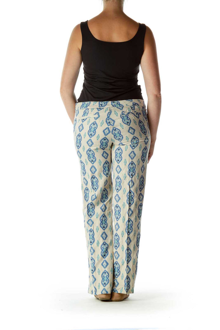 Blue Beige Printed Design Pants