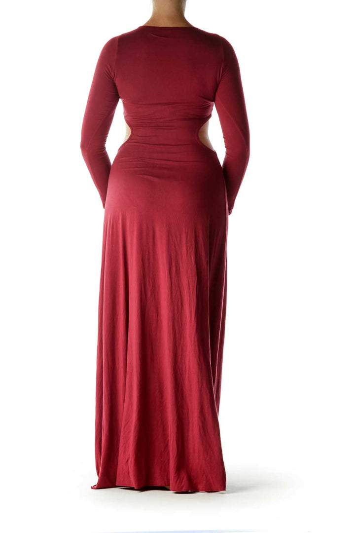 Burgundy Long Sleeve Cut Out Maxi Dress