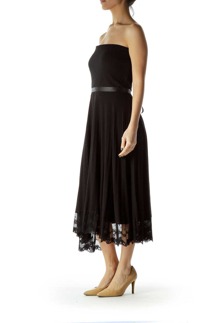 Black Strapless Cocktail Dress with Lace Details