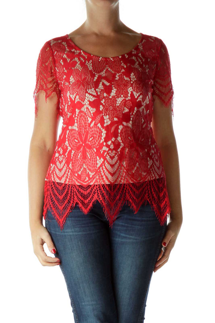 Red Lace Open Back T Shirt