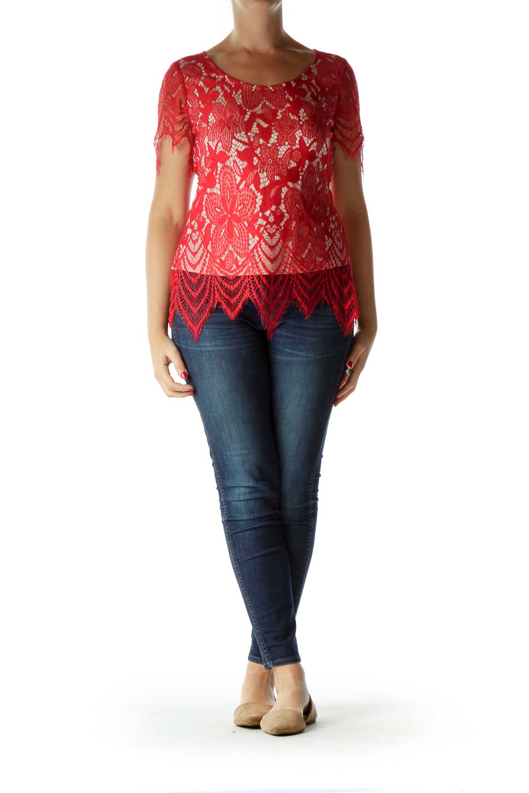 Red Lace Open Back T Shirt