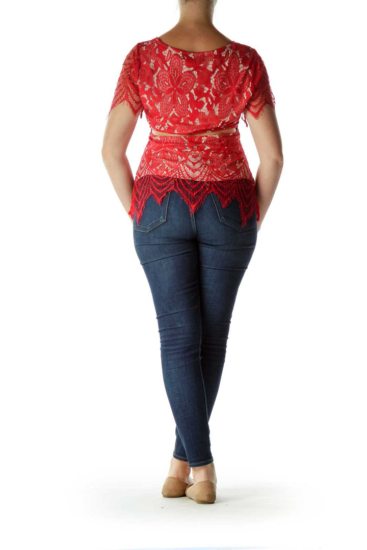 Red Lace Open Back T Shirt