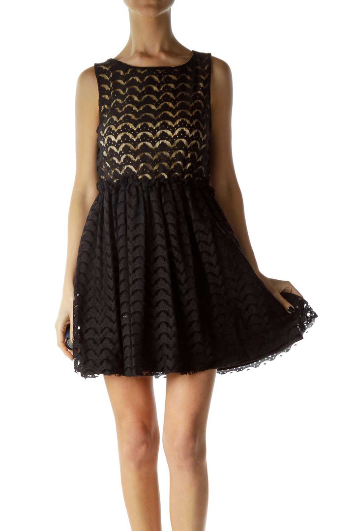 Black Beige Lace Cocktail Dress