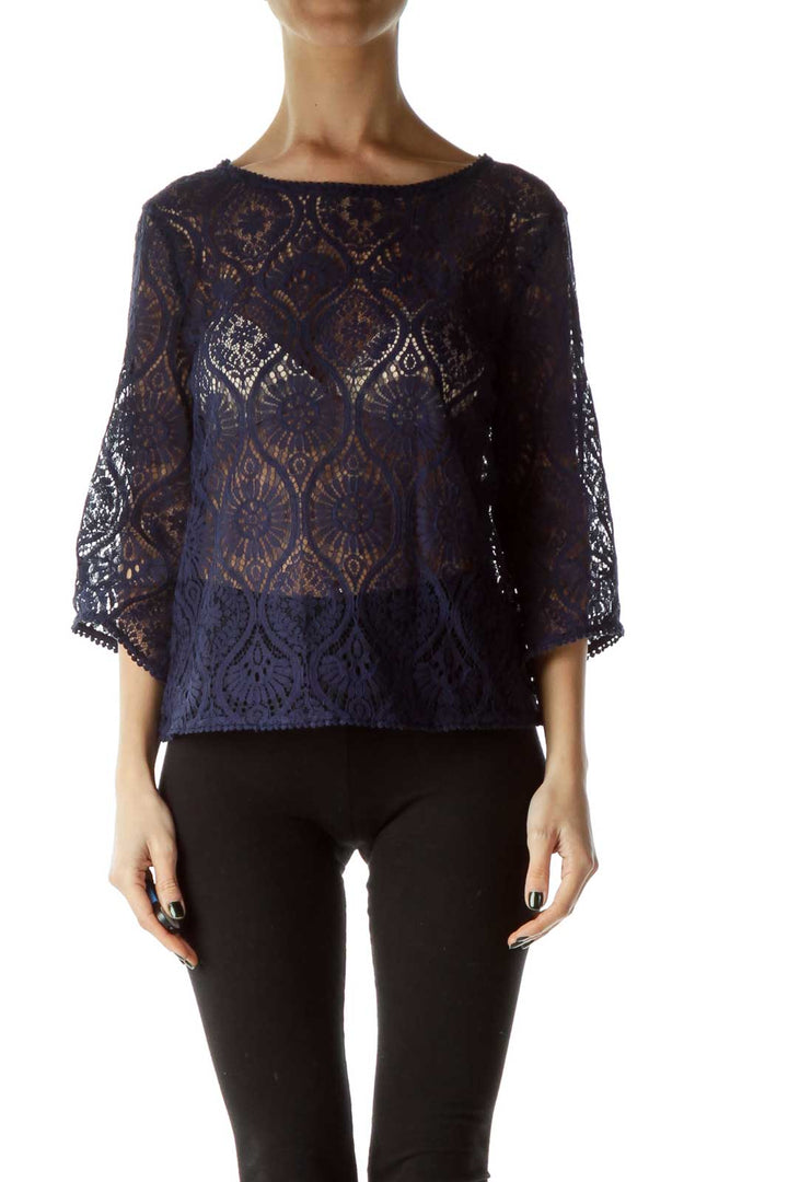 Navy Lace 3/4 Sleeve Top