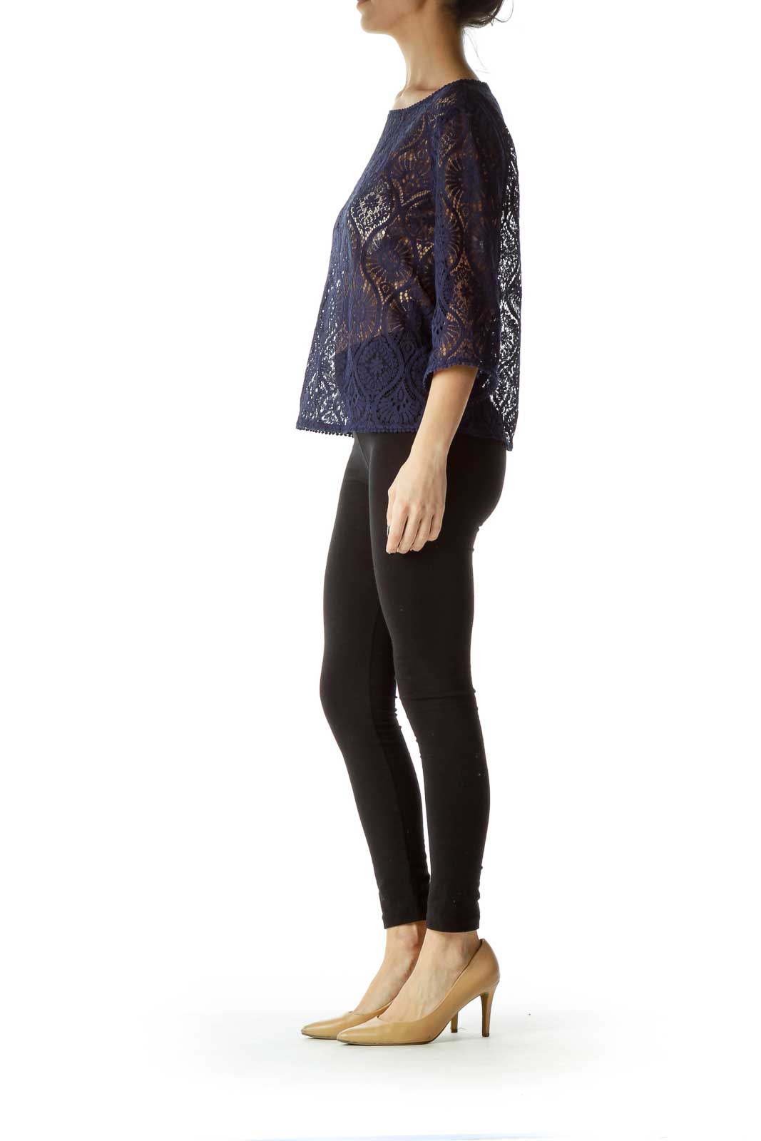 Navy Lace 3/4 Sleeve Top