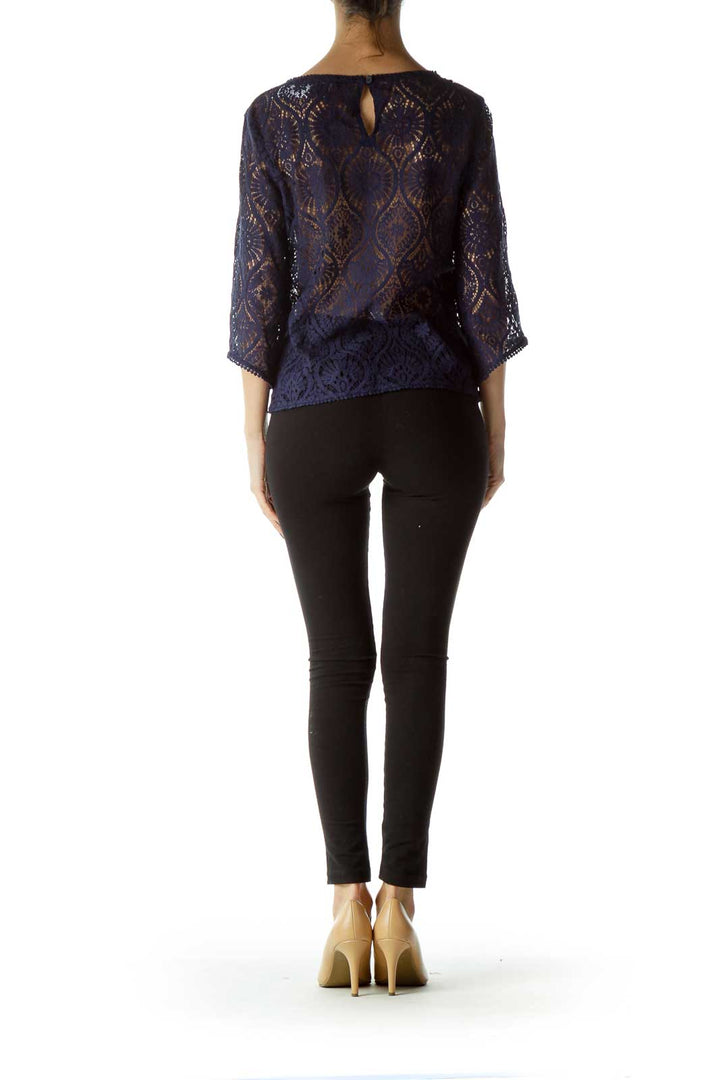 Navy Lace 3/4 Sleeve Top