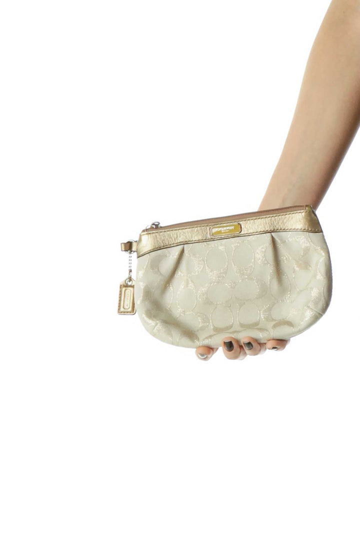 Beige Metallic Monogrammed Wristlet