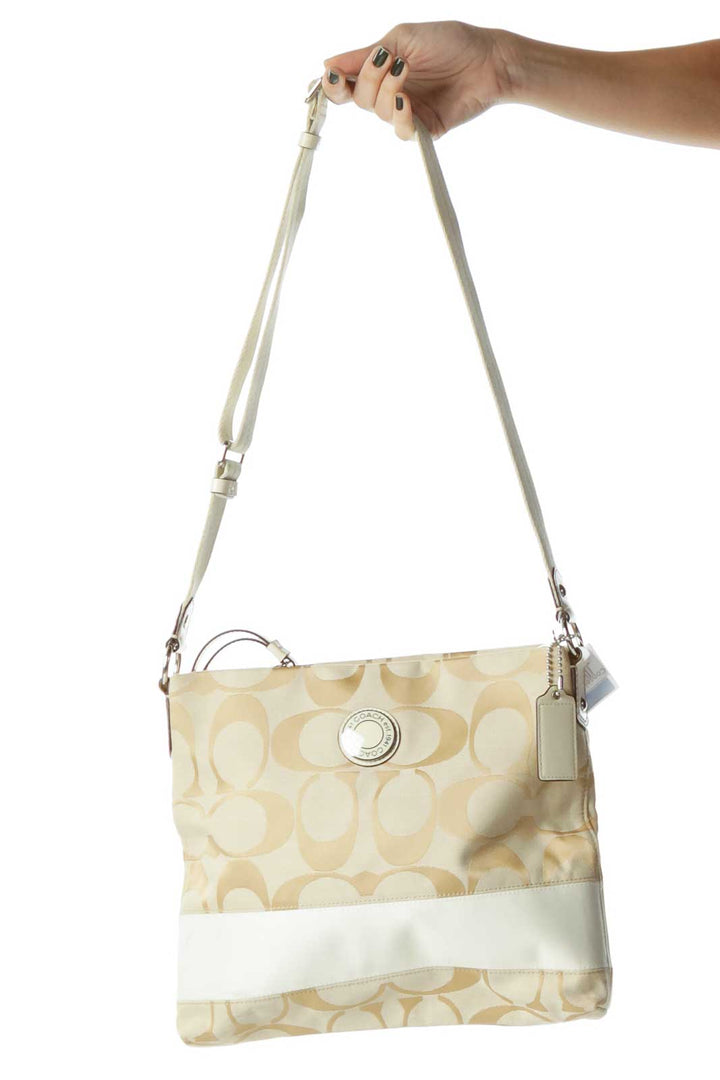 Beige Monogrammed Crossbody Bag