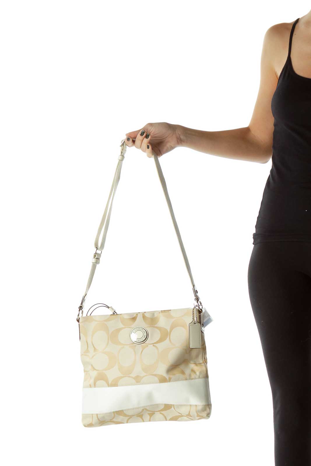 Beige Monogrammed Crossbody Bag