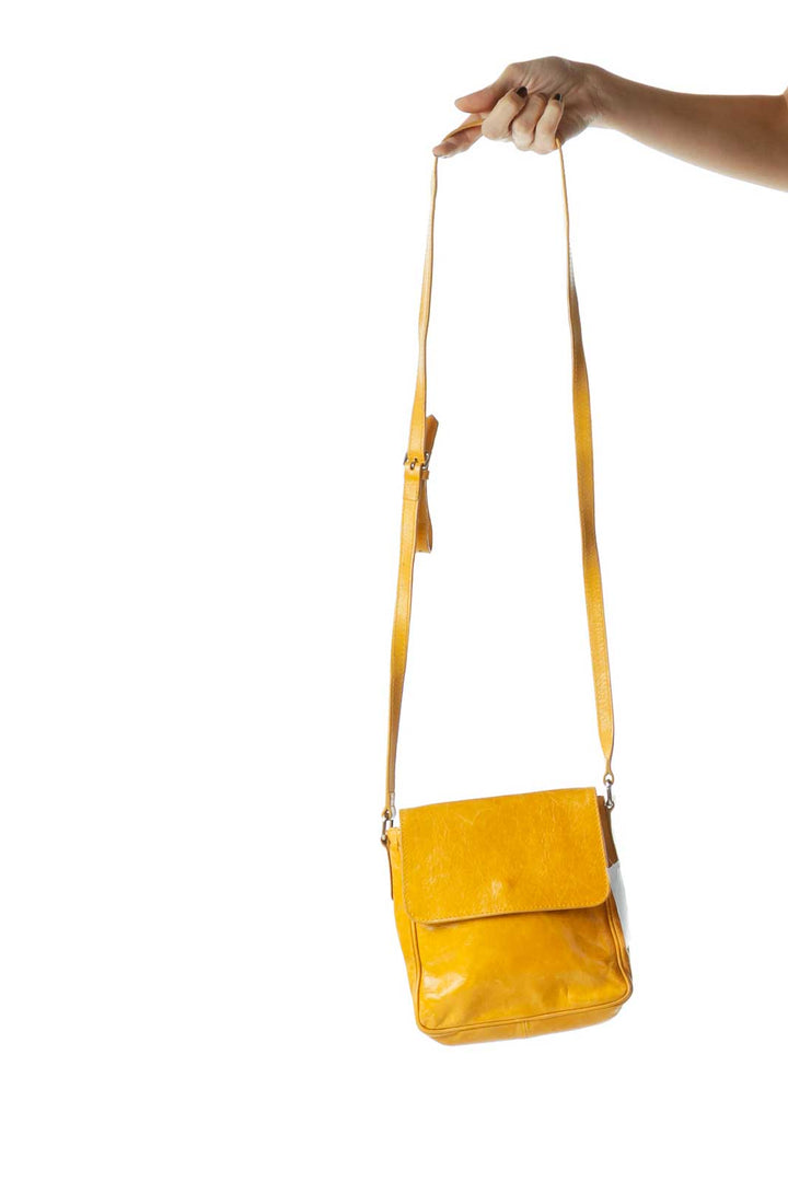 Yellow Leather Flap Crossbody Bag