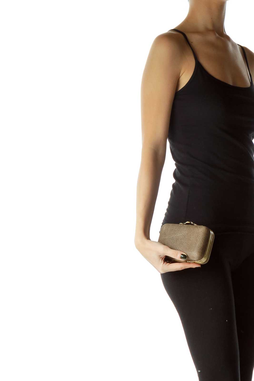 Brown Snake Skin Leather Clutch