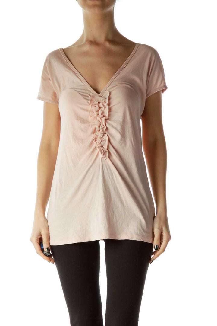 Pink Ruffled Short Sleeve T-Shirt