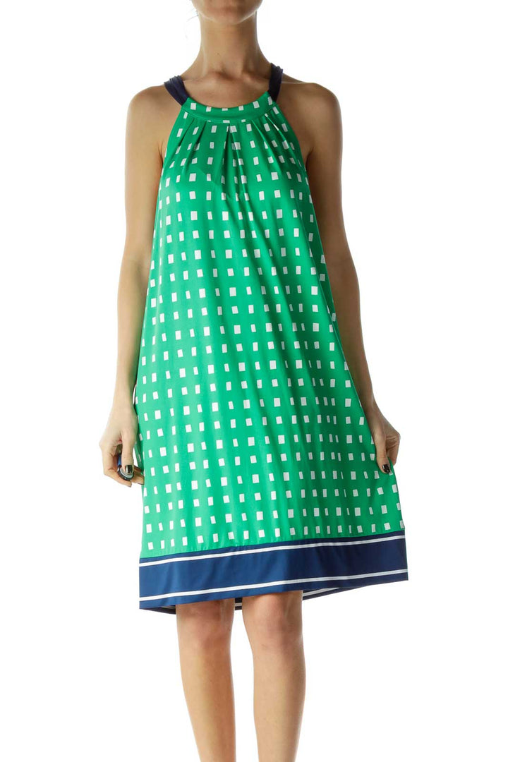 Green White Halter Day Dress