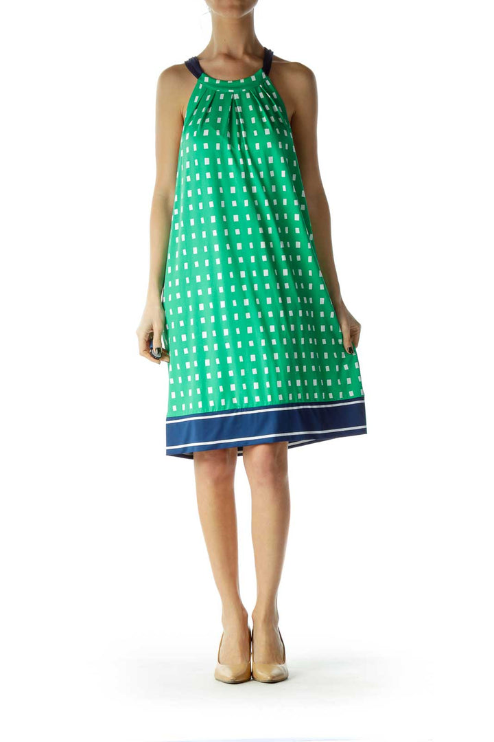 Green White Halter Day Dress