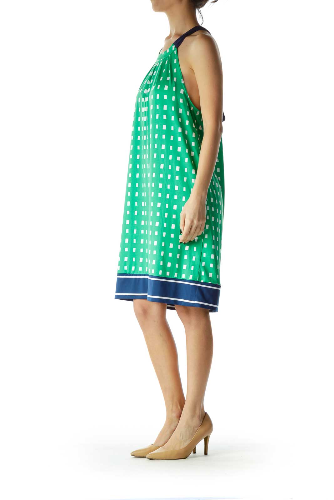 Green White Halter Day Dress