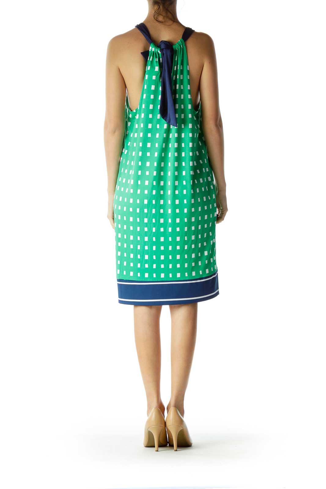 Green White Halter Day Dress