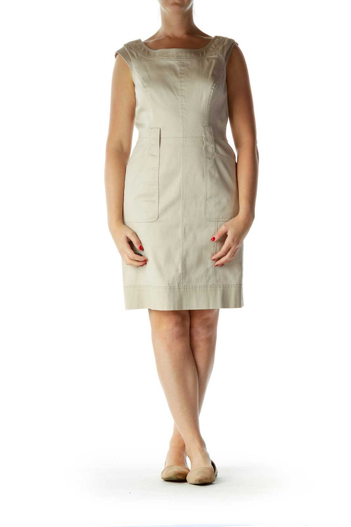 Beige Khaki Sheath Dress