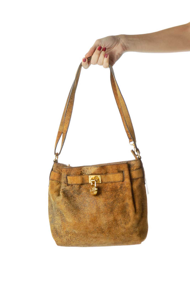 Brown Textured Leather Shoulder Bag