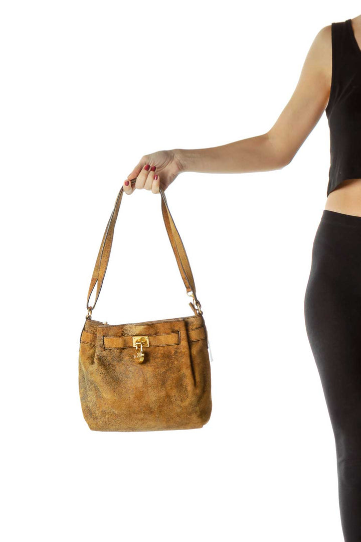 Brown Textured Leather Shoulder Bag