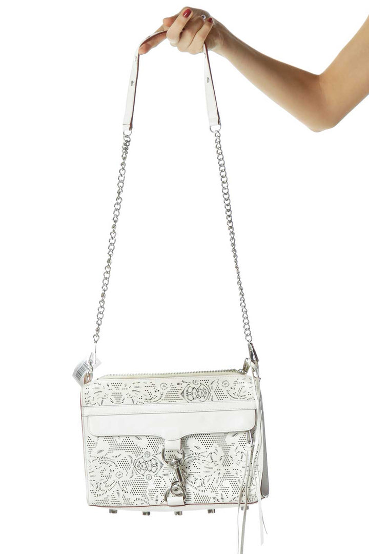 White Lazer Cut Print Crossbody Bag