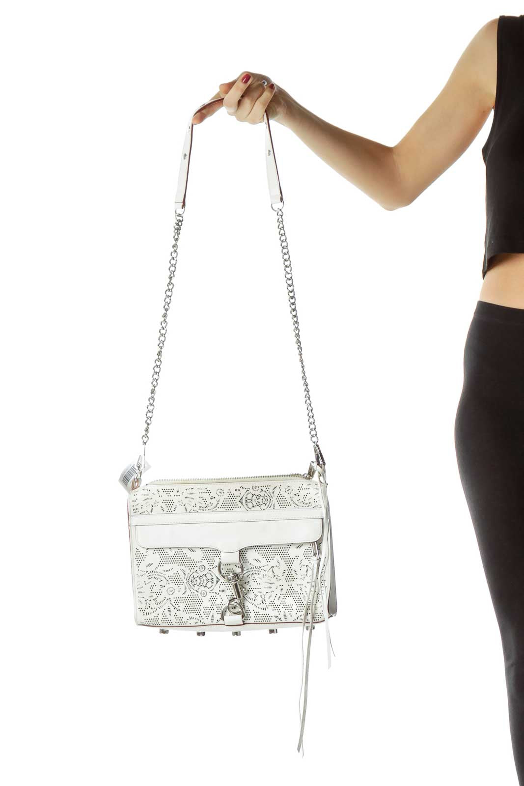 White Lazer Cut Print Crossbody Bag