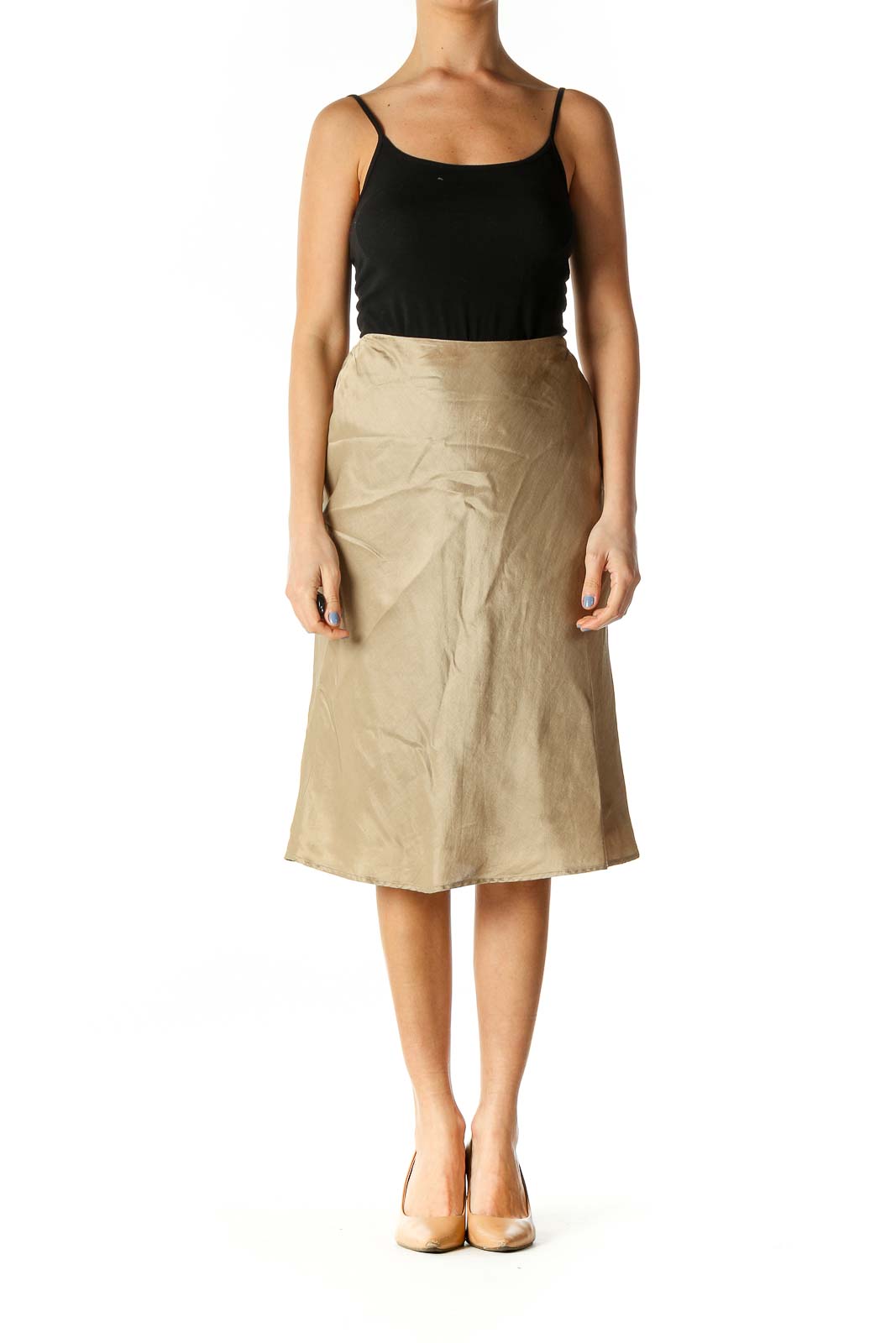 Metallic Cinched Waist Flared Skirt