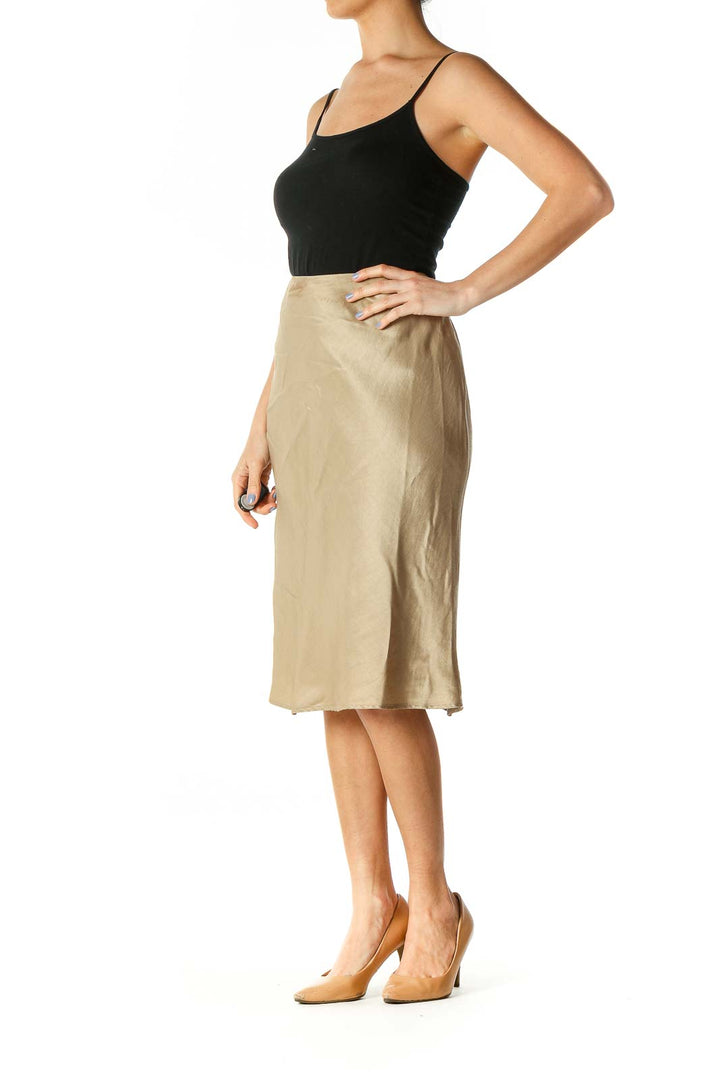 Metallic Cinched Waist Flared Skirt