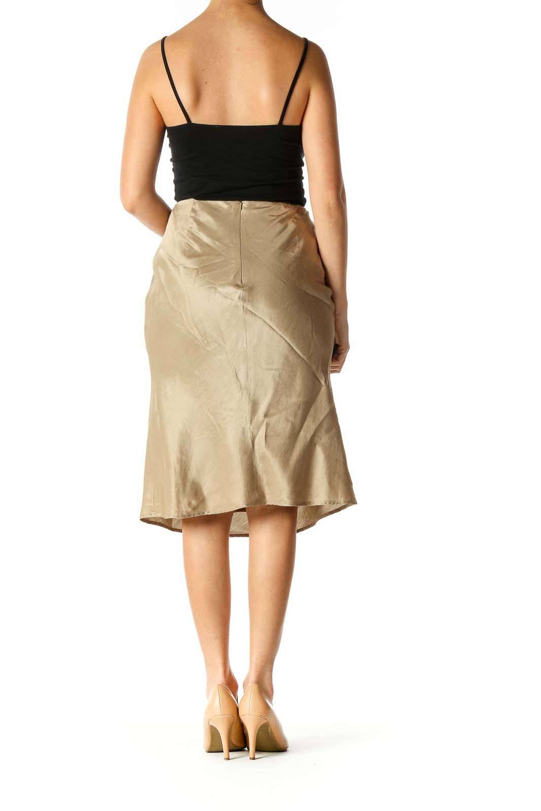 Metallic Cinched Waist Flared Skirt