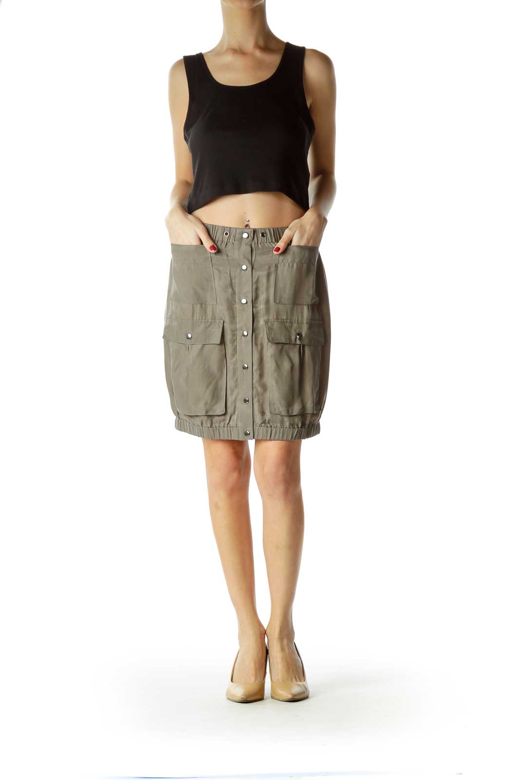 Green Pocketed Mini Skirt