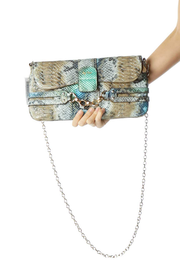 Multicolor Alligator Print Metallic Clutch