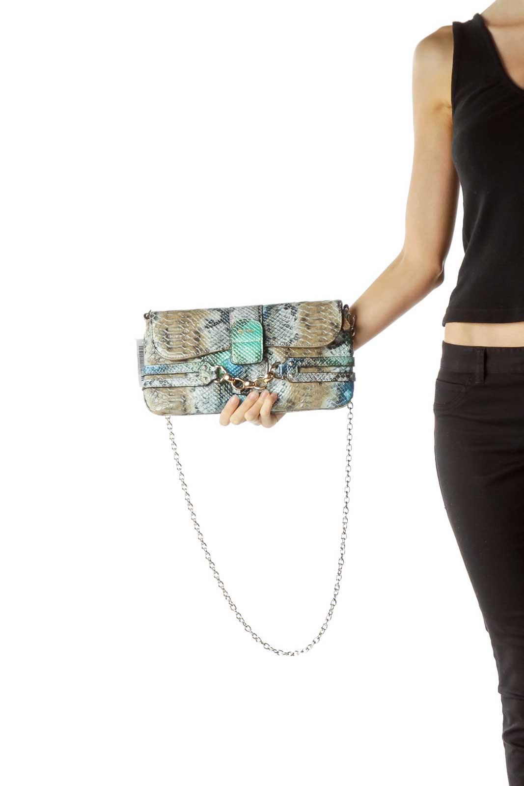 Multicolor Alligator Print Metallic Clutch