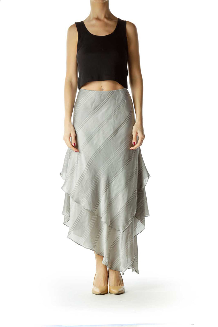 Gray Plaid Flared Silk Stretchy Skirt