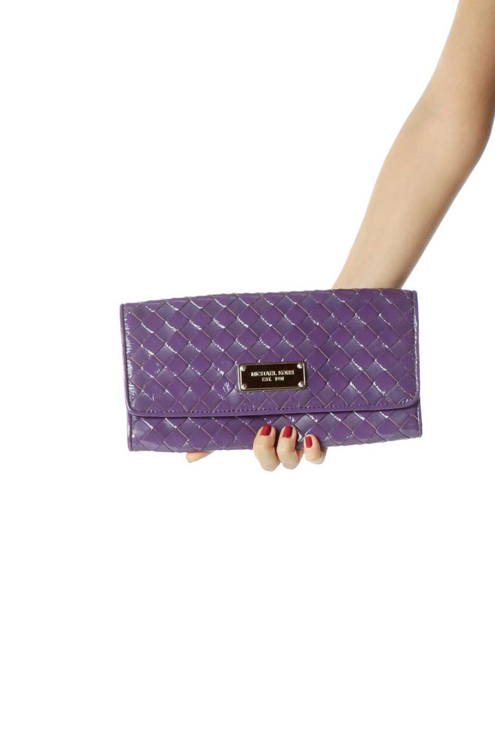 Purple Woven Patent Leather Clutch