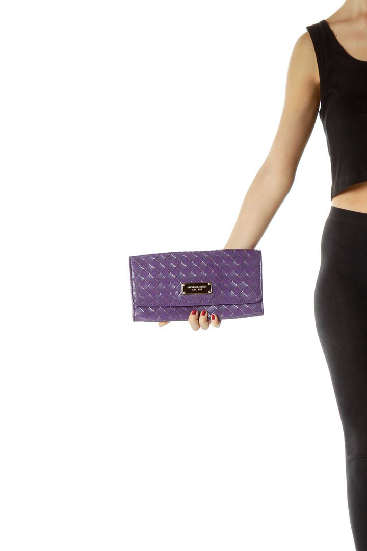 Purple Woven Patent Leather Clutch