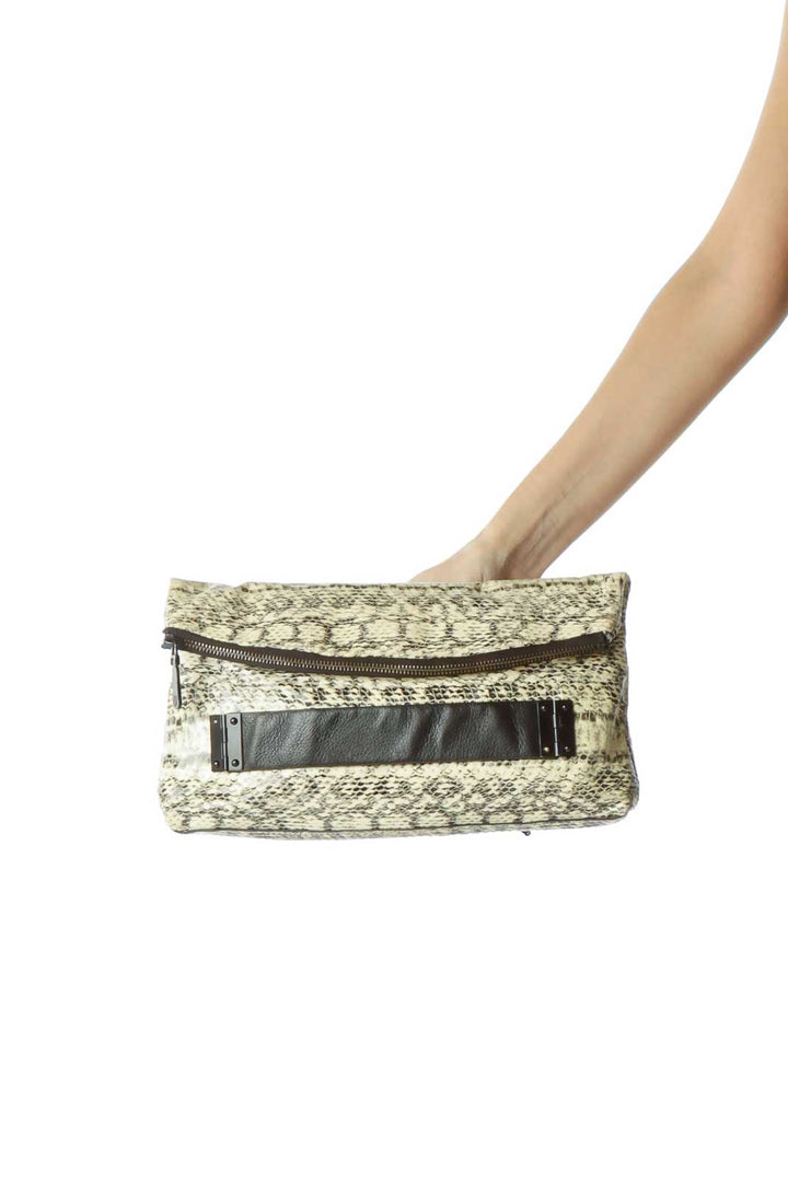 Black Cream Snake Skin Print Clutch