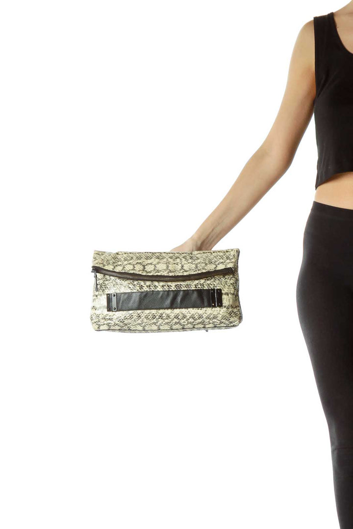 Black Cream Snake Skin Print Clutch