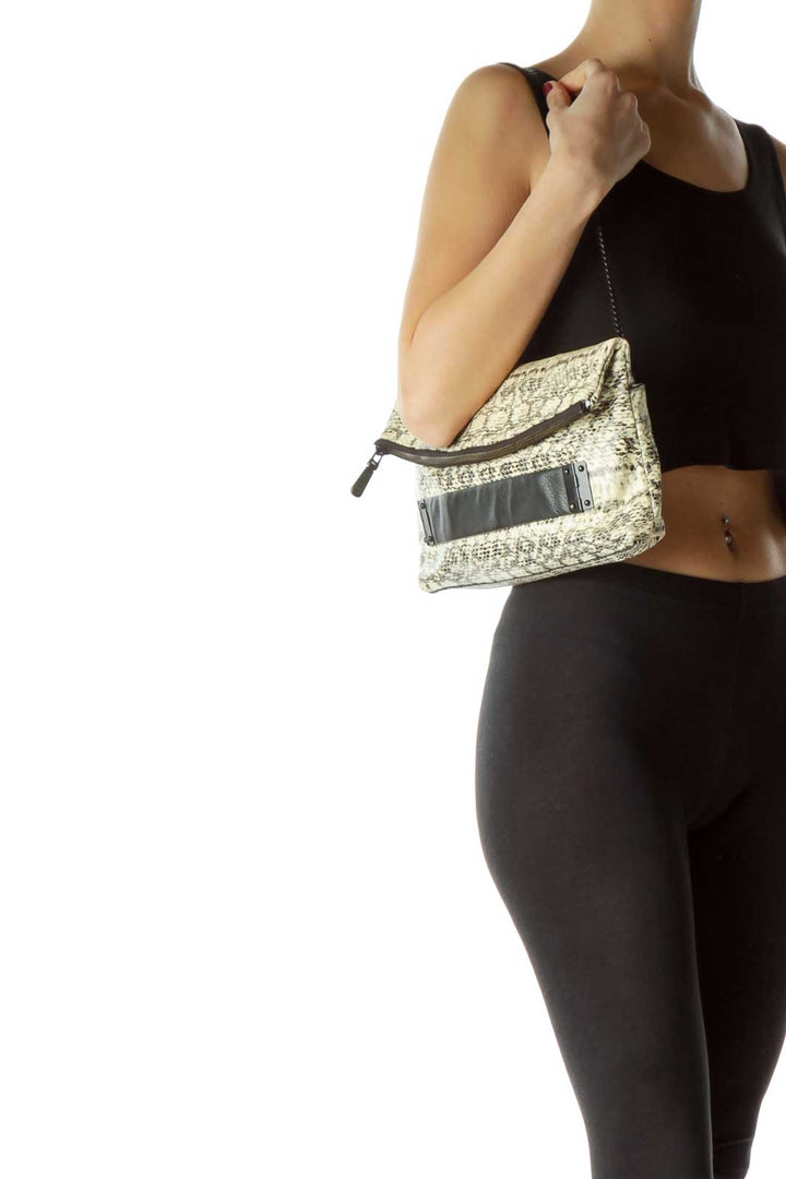 Black Cream Snake Skin Print Clutch