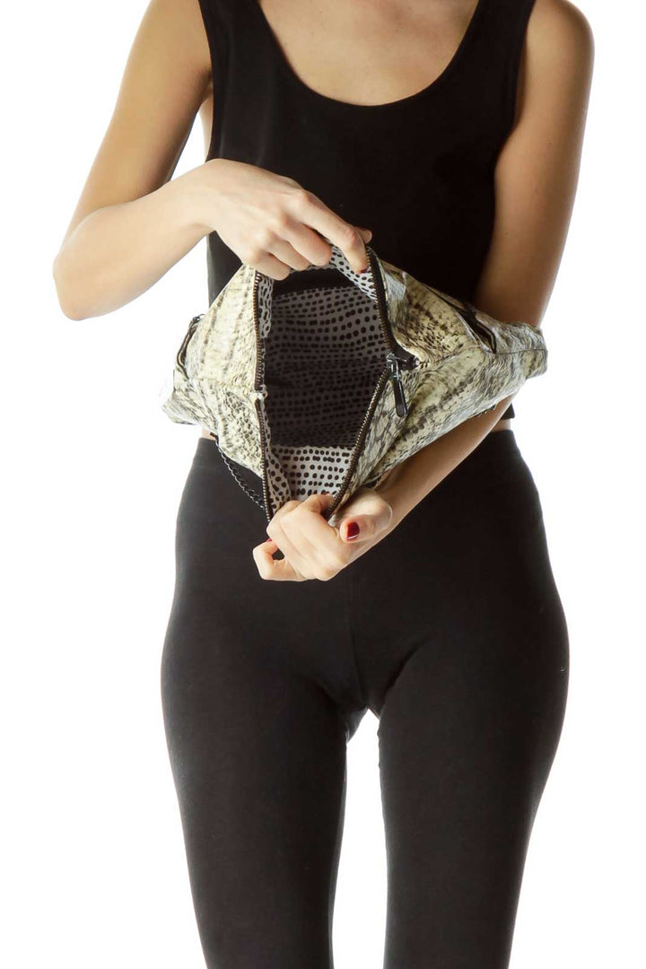 Black Cream Snake Skin Print Clutch