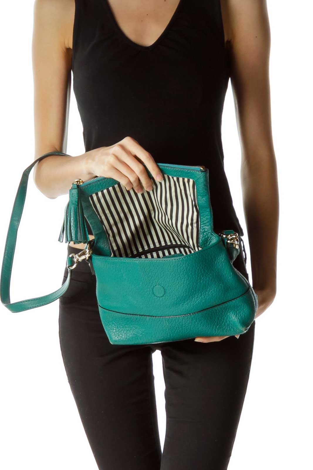 Green Flap Leather Crossbody Bag