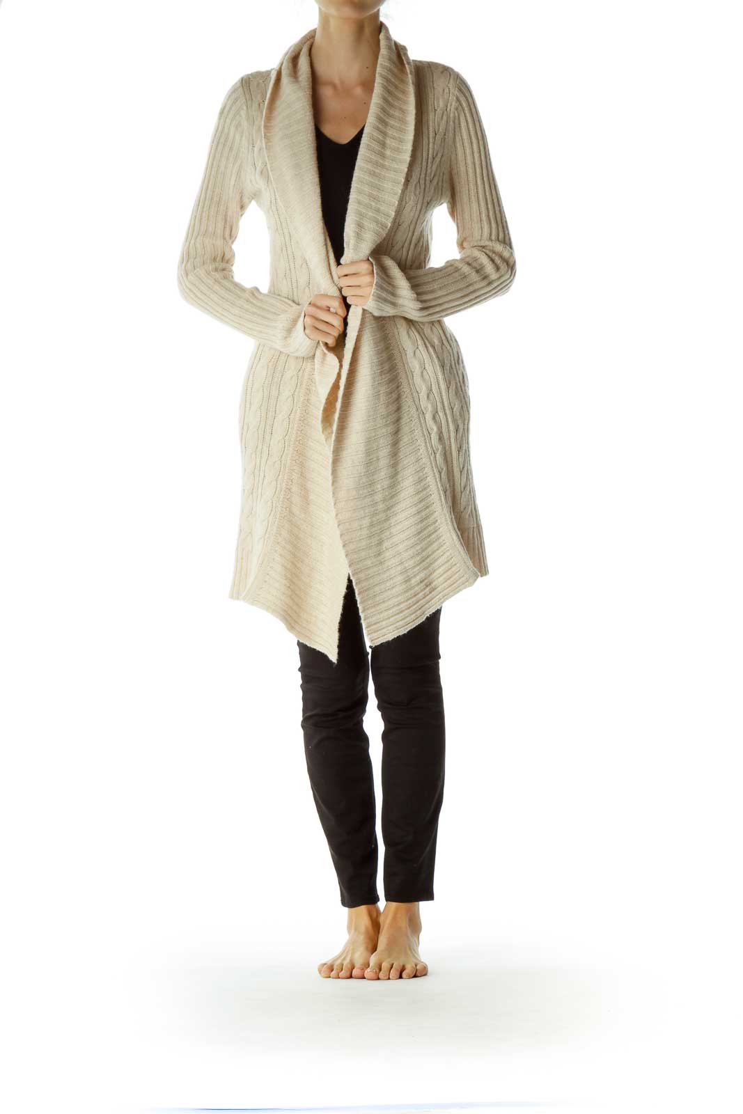 Beige Chunky Knit Long Cardigan