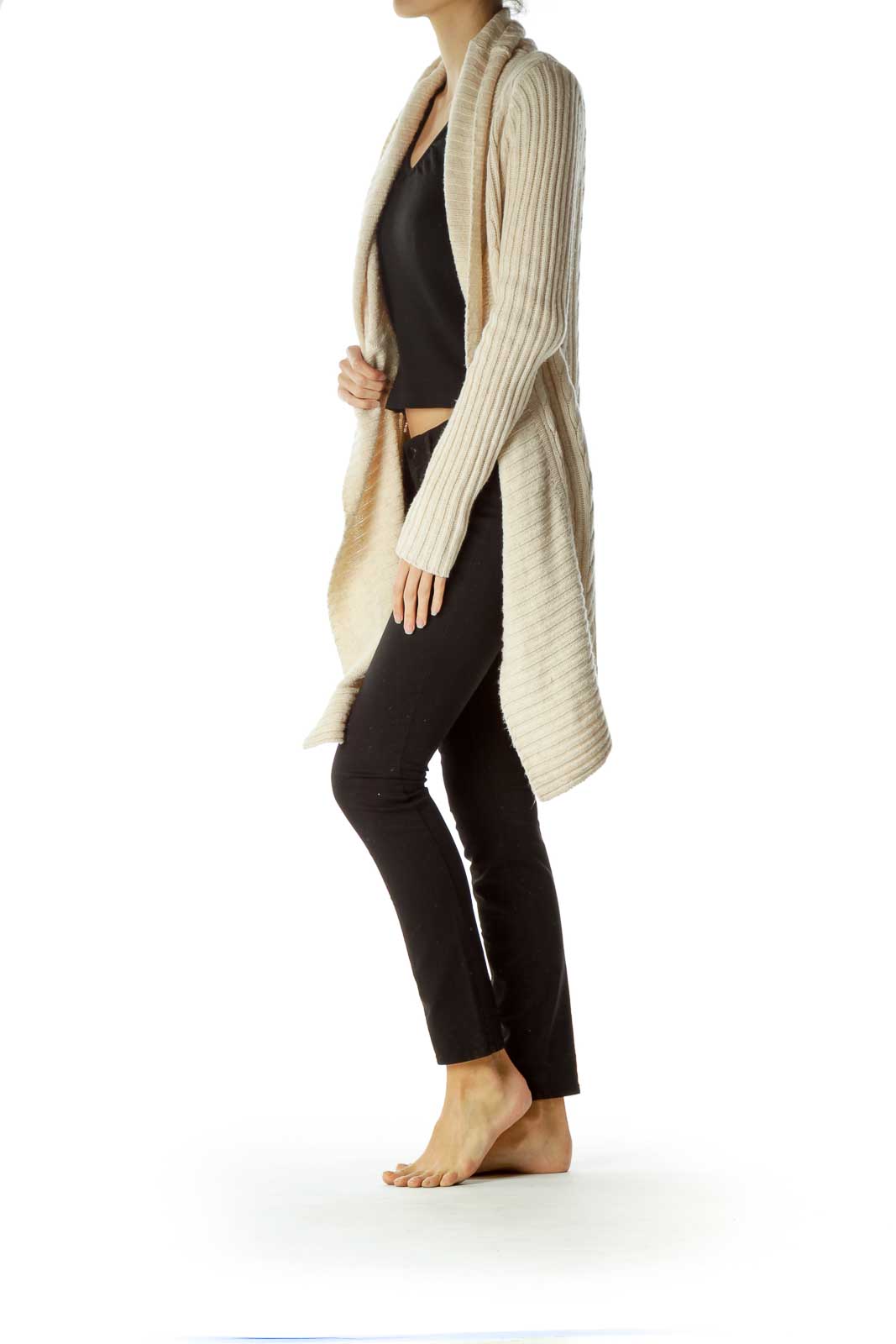 Beige Chunky Knit Long Cardigan