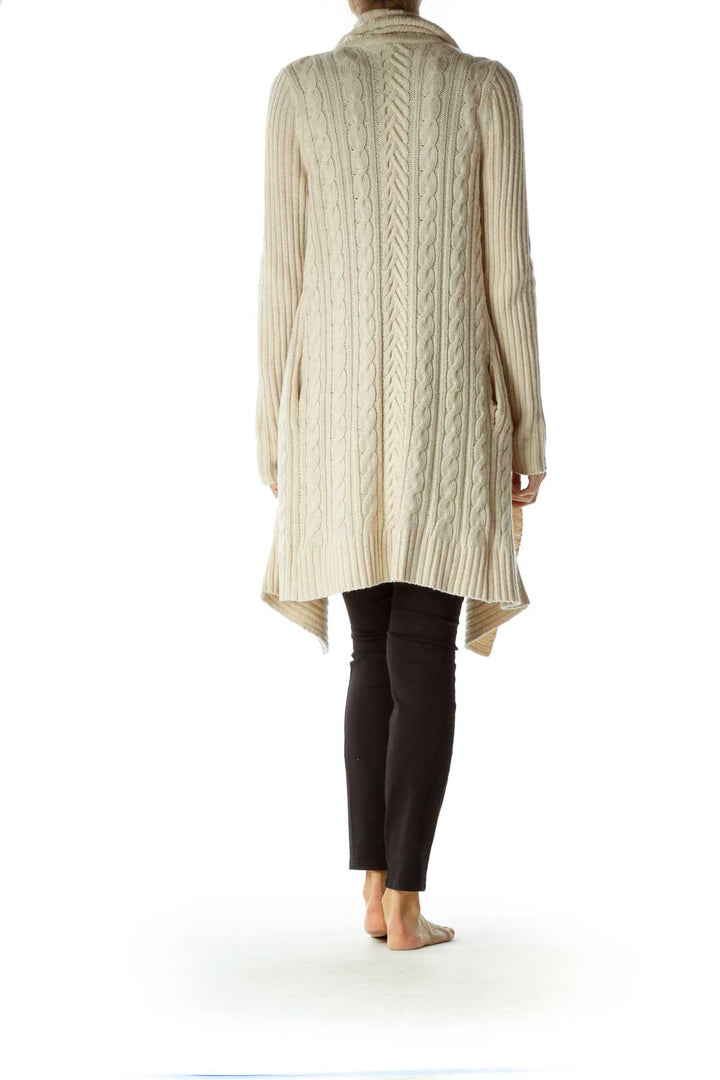 Beige Chunky Knit Long Cardigan