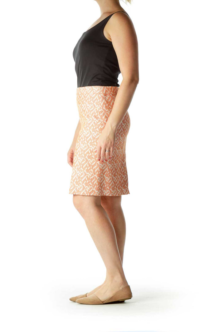 Orange Printed 100% Cotton A-Line Skirt