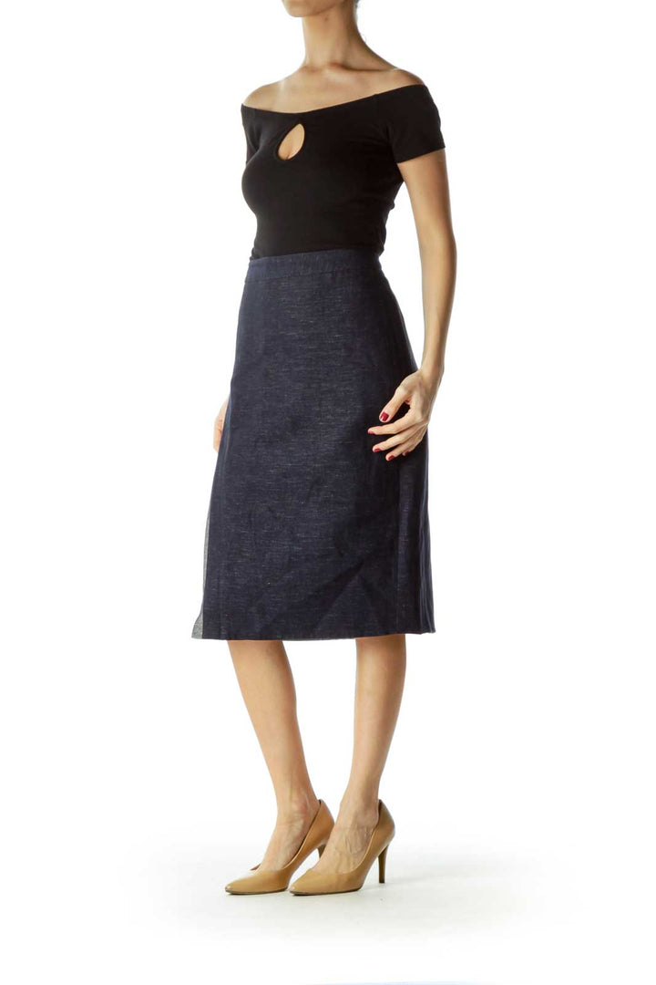 Blue Pencil Skirt with a Slit